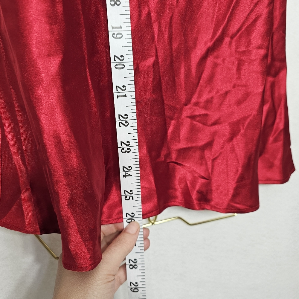 Oscar De La Renta Vintage 90's Red Satin Sleeveless Slip Nightie Medium - Picture 3 of 8